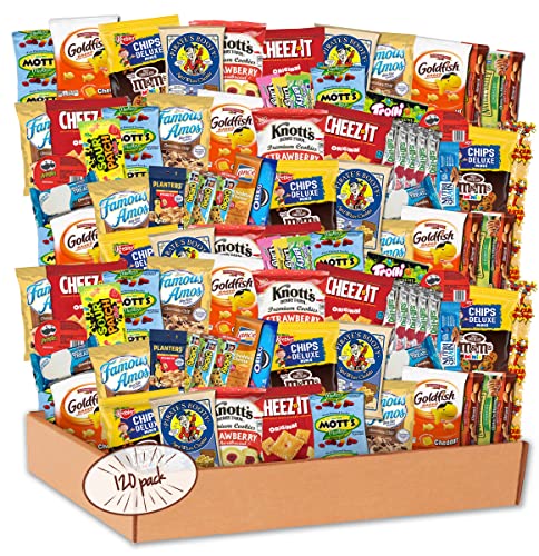 Snack Box Care Package (120 Count) Halloween candy Variety Snacks Gift Box - College Students, Military, Work or Home - Chips Cookies & Candy! shellys delight