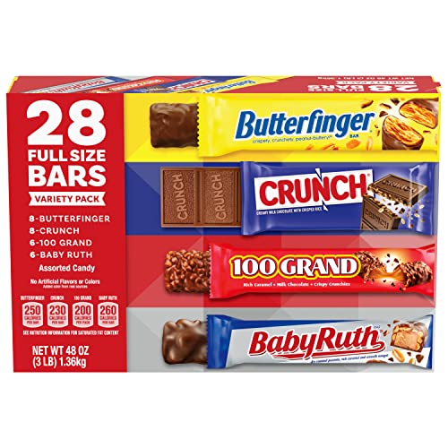 Butterfinger, CRUNCH, Baby Ruth And 100 Grand, Bulk 28 Pack, Assorted Full Size Chocolate Candy Bars, White Elephant Gifts, 48 Oz - 28 Count (Pack of 1)