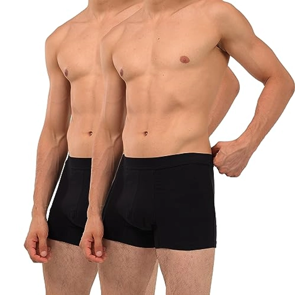 KARSWATT Washable Absorbency Urinary Incontinence Underwear for Men, Boxer Briefs for Bladder Leak Protection, 2 Pack (Large, Black)