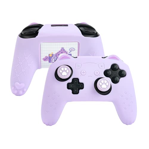 GeekShare Cat Paw Controller Skin Grips Set Compatible with Nintendo Switch Pro-Anti-Slip Silicone Protective Cover Case Joystick Caps for Switch Pro Wireless Controller - Purple - Purple