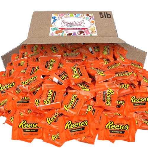 Reeses Milk Chocolate Peanut Butter Cups Bulk - Individually Wrapped Miniature Peanut Bite-Size Treat Candies Snack Encased in a Crunchy Milk Rich Chocolate Shell Melt in Your Mouth Craving, 5lb Bag, Holiday Candy - 5 Pound