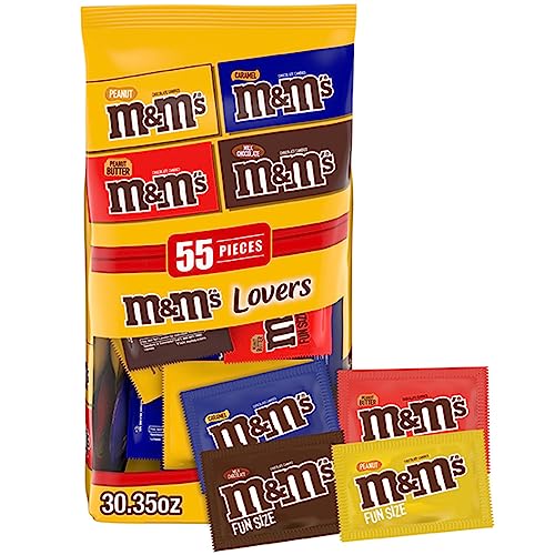 M&M'S Fun Size Milk Chocolate, Peanut, Peanut Butter & Caramel Candy Variety Pack, 30.35 oz/55 ct Bulk Candy Bag