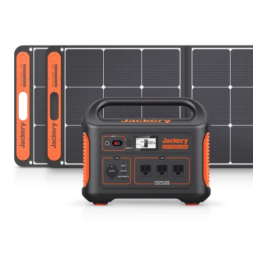 Jackery Solar Generator 1000, 1002Wh Capacity with 2xSolarSaga 100W Solar Panels, 3x1000W AC Outlets, Portable Power Station Ideal for Home Backup, Emergency, RV Outdoor Camping - Explorer 1000 + 200W Solar Panel