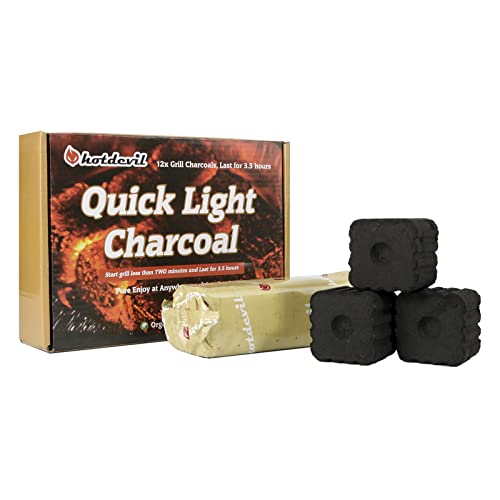 Hotdevil Quick Light Charcoal Instant Light Hardwood Lump Charcoals Premium Instant Charcoal Briquettes for BBQ Grilling Camping Outdoor 210 mins Long Lasting Low Smoke Clean Burning 4 Rolls 12 PCs