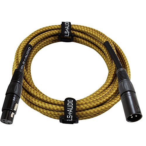 GLS Audio 15 Foot Mic Cable Balanced XLR Patch Cords XLR Male to XLR Female 15 FT Microphone Cables Brown Yellow Tweed Cloth Jacket - 15 Feet Mike P - 15 ft. - Brown