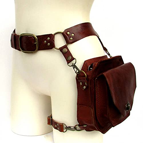 Medieval Steampunk Vintage Waist Belt Bag, Rock Leg Pouch with Adjustable Belt Loop and Zipper for Men Women Outdoor Travelling,Brown - Brown