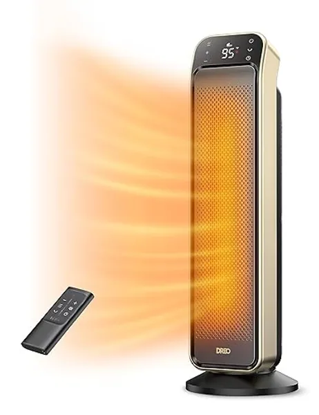 Dreo Space Heater for Indoor Use, 25" 11.5ft/s Fast Electric Heater with Remote and Thermostat, 3 Modes, Overheating & Tip-Over Protection, Portable Heater for Large Room, Bedroom, Office, Gold - Gold - Large