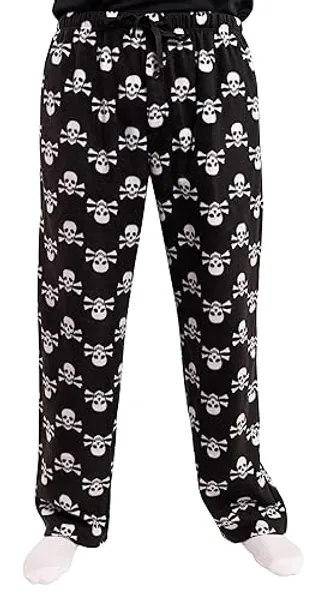 #followme Microfleece Men’s Fleece Pajama Pants - X-Large - Black Skull Crossbones