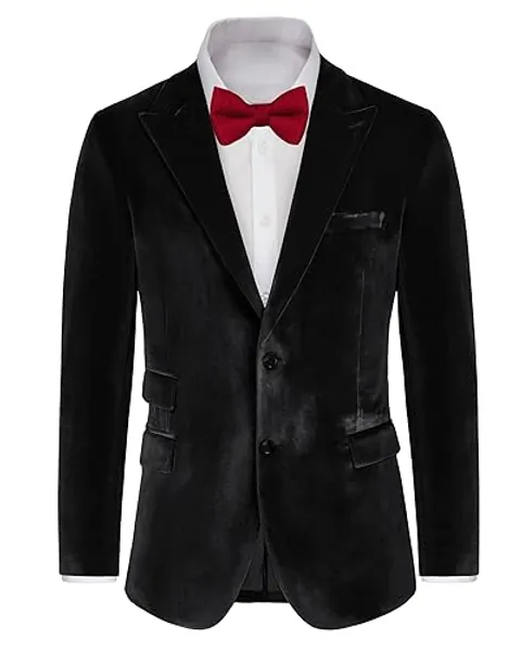 GRACE KARIN Mens Velvet Blazer Two Button Slim Fit Suit Jacket Sports Coats for Men Prom Wedding Dinner Party - X-Large - Solid Black