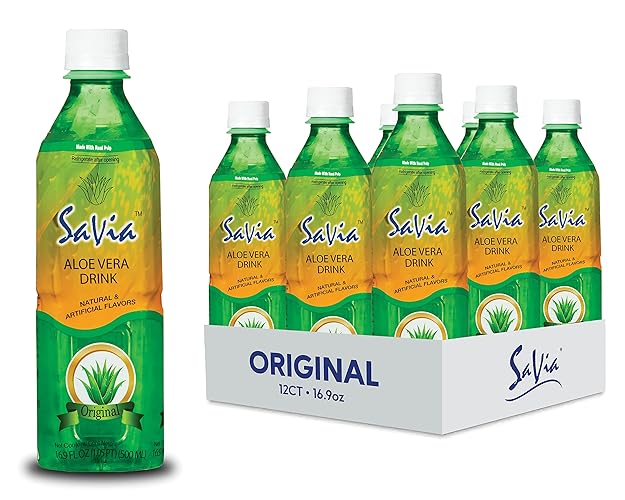 "Savia - Original Aloe Vera Drink, Quality Aloe-Based Beverage, Made with Real Aloe Pulp & Natural, Delicious & Refreshing, Vegetarian, Gluten-Free, Fat-Free (16.9oz, 12-Pack)" - Original - 16.9 Fl Oz (Pack of 12)