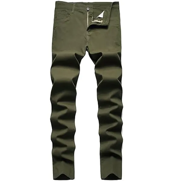 JE&NS Men's Stretch Slim Fit Flat-Front Casual Skinny Chinos Plaid Dress Pants - 40 - 881 Green