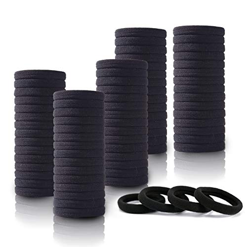 100PCS Black Hair Ties for Women Girls, Seamless Thick Black Hair Band, Elastic Hair Ties No Damage Ponytail Holder - Black