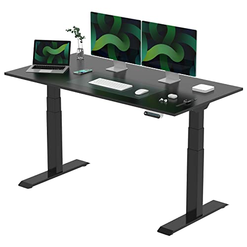 FLEXISPOT E6 Height Adjustable Electric Standing Desk with Anti-collision System, Quick Assembly Solid Steel Stand Up Desk with Smart Memory Keyboard (Black Frame +Blacktop, 160x80cm) - 160x80cm - Black Frame +Blacktop