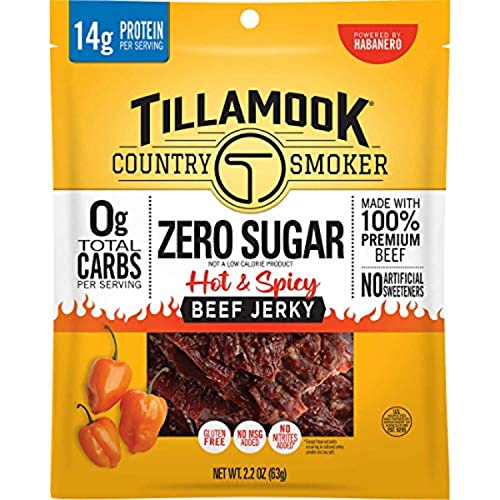 Tillamook Country Smoker Keto Friendly Zero Sugar Beef Jerky, Hot & Spicy, 2.2 Ounce