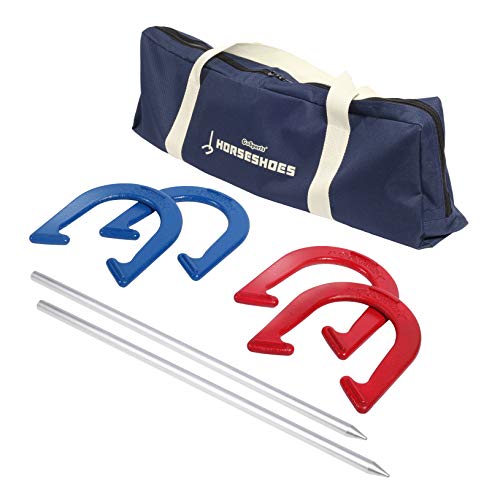 Steel Horseshoes Game Set - Includes 4 Horseshoes, 2 Stakes and Carrying Case