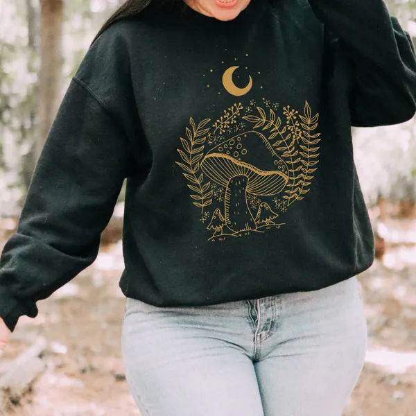 Goblincore Cottagecore Clothing Dark Academia Mori Kei Mori Girl Mushroom Clothing Oversized Sweatshirt Mushroom Shirt Botanical Moon Shirt