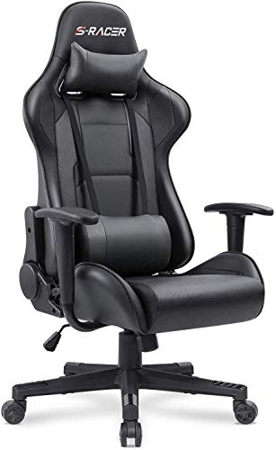 Homall Gaming Chair, Office Chair High Back Computer Chair Leather Desk Chair Racing Executive Ergonomic Adjustable Swivel Task Chair with Headrest and Lumbar Support (Dark Black) - Dark Black