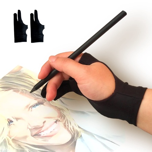 picoggo Drawing Glove, 3-Layer Palm Rejection Digital Art Glove for Graphic Tablet, Artist Gloves with Two Fingers for iPad, Paper Sketching, Smudge Guard (2 PCS, Lager)