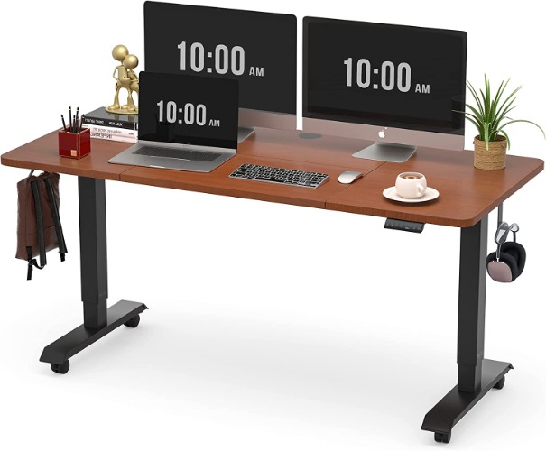 Monomi Electric Standing Desk, Height Adjustable Desk 55x 28 Inches, Ergonomic Home Office Sit Stand Up Desk with Memory Preset Controller (Black Frame/Rustic Brown Top) - Cherry 55x28