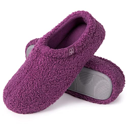 HomeTop Women's Fuzzy Curly Fur Memory Foam Loafer Slippers Bedroom House Shoes with Polar Fleece Lining - 6.5 UK - Purple
