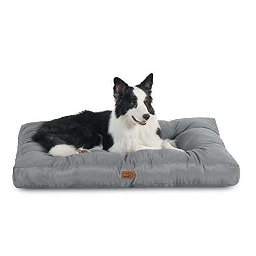Bedsure Waterproof Dog Bed Large - Washable Dog Bed Mattress with Oxford Fabric, Pet Pillow Cushion for Crate, Grey Dog Mat Outdoor, 91x68x10cm - 91 x 68 x 10 cm (L x W x H) - Grey