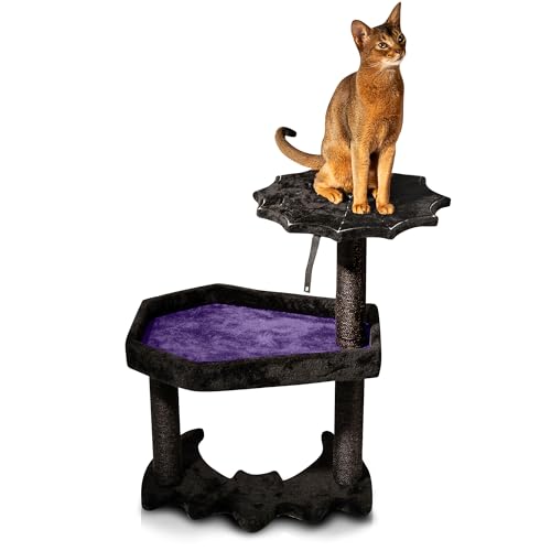 Gothic Cat Tree with Coffin Cat Bed, Gothic Cat Tower, Coffin cat Tree with Sisal Scratching Posts for Halloween cat, Large size, Black with Purple Littlesy - L - Black and Purple