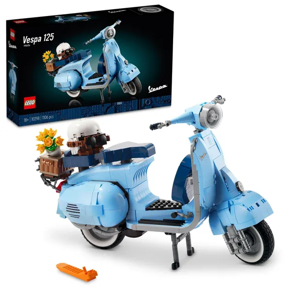 LEGO Vespa 125 Scooter, Vintage Italian Iconic Model Building Kit, Display Collection Décor Set for Adults, Relaxing Creative Hobbies Idea 10298