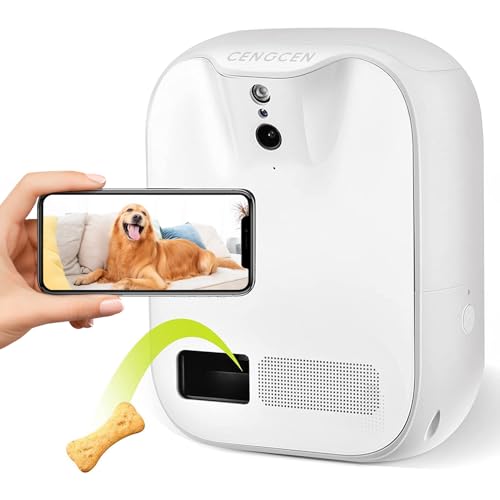 CENGCEN Pet Monitoring Camera Dog Treat Dispenser [New 2023 Pro] Two-Way Audio HD WiFi Dog Camera with 130° View, Remote Tossing App Compatible with Android/iOS, Night Vision, Wall Mounted