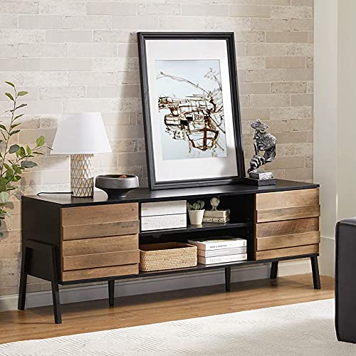 Mid-Century Modern TV Stand for 65 inch Flat Screen Wood TV Table Media Console with Storage, Home Entertainment Center in Black and Oak for Living Room Bedroom, 60 inch - Black&oak - 60 inch
