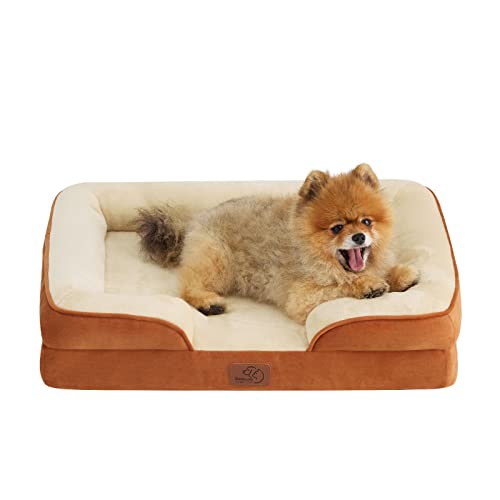 Bedsure Small Orthopedic Dog Bed, Bolster Dog Beds for Small Dogs - Foam Sofa with Removable Washable Cover, Waterproof Lining and Nonskid Bottom Couch, Caramel - S(24x18x6） - Caramel