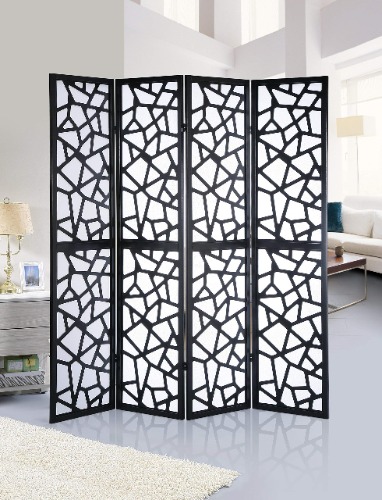 Roundhill Furniture Giyano 4 Panel Screen Room Divider, Black - Black Divider