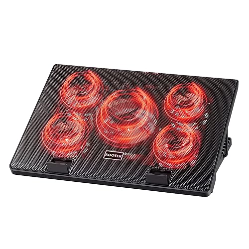 Kootek Laptop Cooling Pad, Laptop Cooler with 5 Quiet Fans for 12"-17" Computer PC Notebook Gaming Laptop Fan, Height Adjustable Laptop Cooling Stand Laptop Accessories, Red - Red
