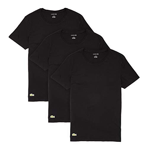 Lacoste Men's Essentials 3 Pack 100% Cotton Slim Fit Crewneck T-Shirts - Medium - Black