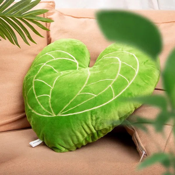 Green Plant Decor Pillows,Cute Heart-Shaped Plant Leaf Pillow 16*16 Inch, Funky Trendy Throw Pillow for Floor ,Bed,Sofa,Car,Outdoor. - 