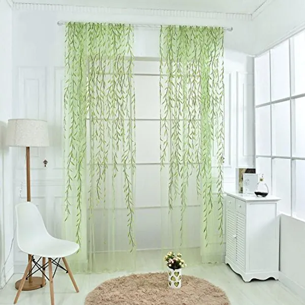 ICYANG Leaf Curtains, Window Curtains Vine Curtain Willow Tulle Room 78.6 x 39.3 Inch, Sheer Curtains Green Window Curtain Drape Panel Sheer Valances for Living Room Bedroom Balcony Door - Green