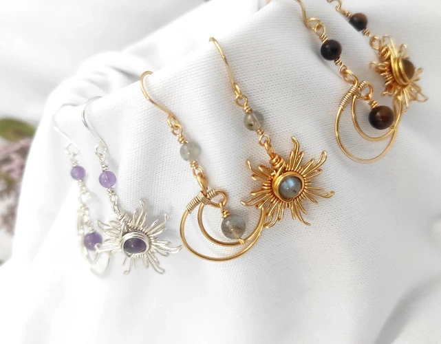 Crystal Sun and Moon Earrings