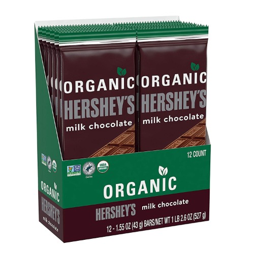 HERSHEY'S Organic Milk Chocolate Candy, Individually Wrapped, 1.55 oz Bar (12 Count) - 