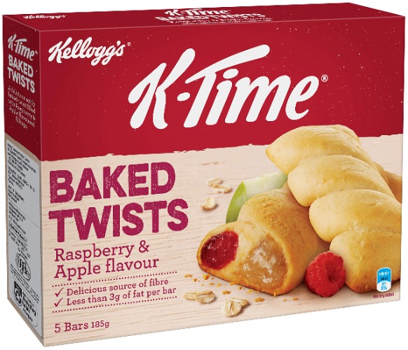 Kellogg's K-Time Baked Twists, Raspberry and Apple Flavour Snack Bars, 185g, 5 Count (Pack of 1)