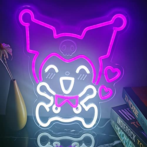 Japanese Anime Neon Light Kuromi Neon Sign, 3D Art Sanrio LED Sign Kuromi Heart Kawaii LED Light, Purple Sanrio Kuromi Wall Light Bedroom Game Room Decor, Cartoon Anime Night Lamp Gift for Kids - 13" - Cute Kuromi