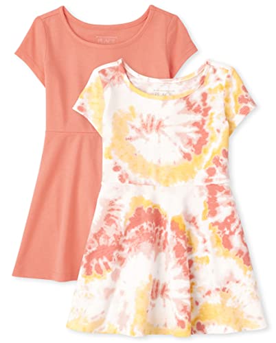 The Children's Place Girls' and Toddler Short Sleeve Everyday Dresses - 5T - Daisy Tie Dye Skater 2-pack