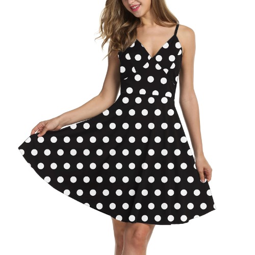 ELESOL Women Summer Dress Casual Sundresses Sexy Deep V-Neck Adjustable Spaghetti Strap Swing Dress - Polka Dot-black 3X-Large