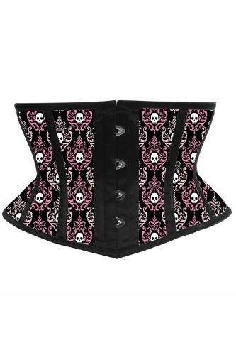 Lavish Pink & White Skull Satin Mini Cincher - 3X / As Shown
