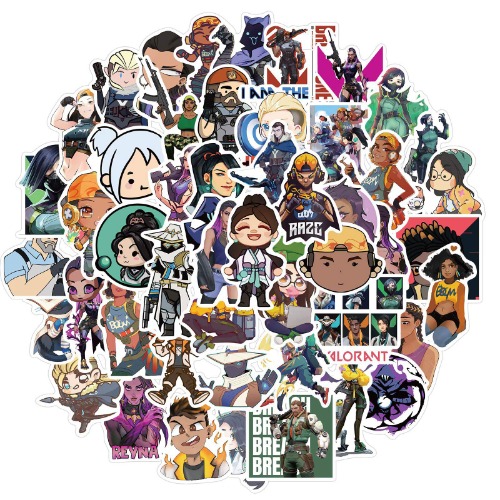 Valorant Stickers 50 PCS are Suitable for Motorcycles,Cars,Phones,Pianos,Guitars,Skateboards,Helmets,Cups,Bicycles,Notebooks,Fashionable Children,Teenagers and Adults Stickers. - 