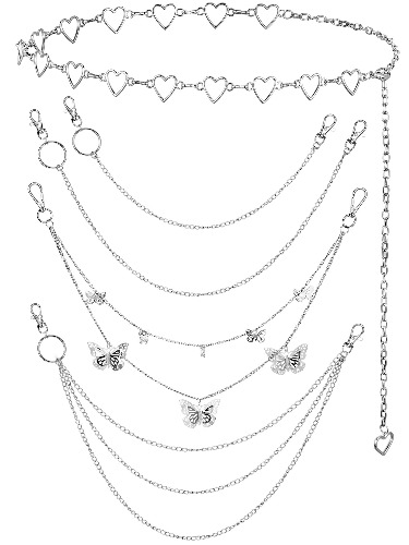 5 Pieces Chain Belt Jeans Pants Chain Pocket Waist Chain Multi-Layer Hip Hop Metal Wallet Chain for Men Women