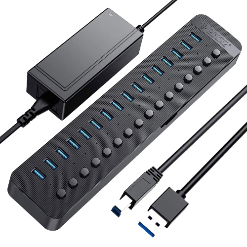 ORICO Powered USB Hub, 16 Ports 78W USB 3.0 Data Hub with BC1.2 Charging Individual On/Off Switches and 12V/6.5A Power Adapter for Desktop Computer, PC, iMac, Mobile HDD, Flash Drive - 