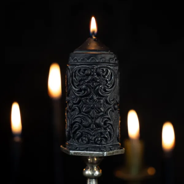 Mildred Gothic Pillar Candle | Gothic Home Decor by The Blackened Teeth | Vegan Unique Candle