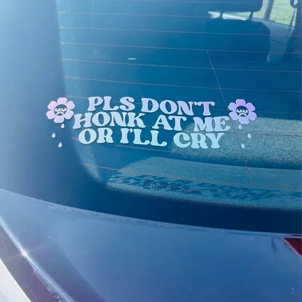 Pls Don't Honk At Me Vinyl Decal - Funny Car Decal, Car Window Decal Sticker, Car Decals, Trendy Car Decal, Cute Decal, Car Decals For Women