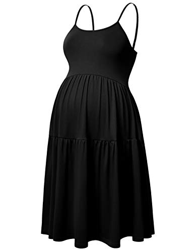 GINKANA Women's Sleeveless Maternity Dress Adjustable Strappy Summer Casual Swing Dress for Daily Wearing Or Baby Shower - Large Black