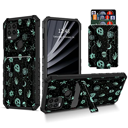 Skull Moon Gothic Wallet Case for Moto G Stylus 5G 2021, Credit Card Holder ID Slot Hidden Pocket Built-in Stand Kickstand Rugged Full Covered Phone Case for Moto G Stylus 2021 5G - Skull Moon Gothic