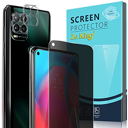 Zeking [2+2 Pack] Designed for Moto G Stylus 5G Privacy Tempered Glass Screen Protector (2 Pack) + Camera Lens Protector (2 Pack), [Bubble Free] [Anti-Scratch] HD Clarity 9H Hardness - Wireless Phone Accessory